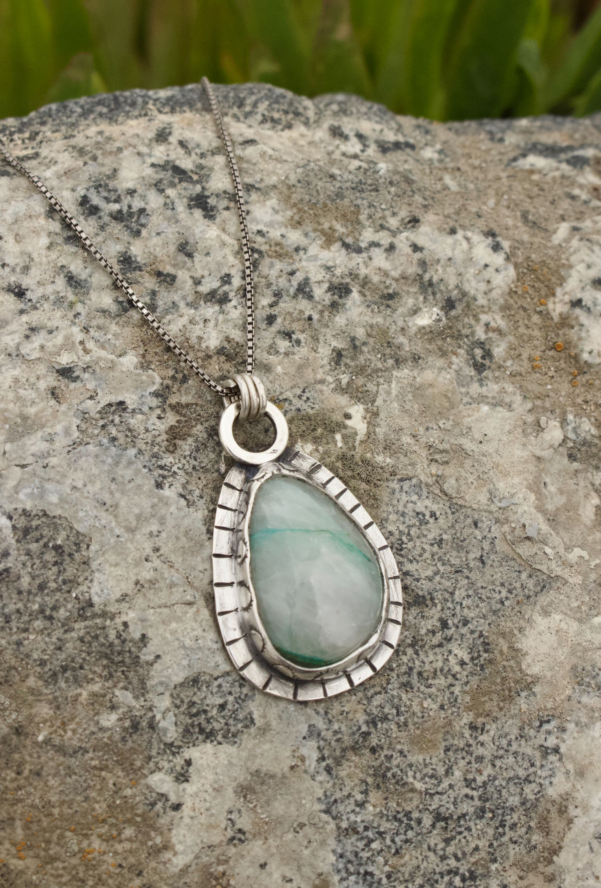 Chrysocolla in Quartz Pendant