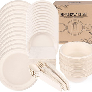 Juego de vajilla compostable 170 piezas, muy completo
