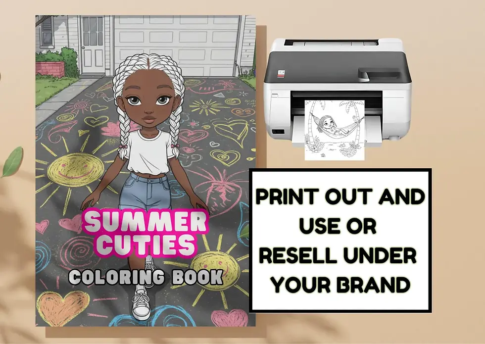 Thumbnail: Black girl coloring book, summer break, PLR coloring books for resell, PLR right