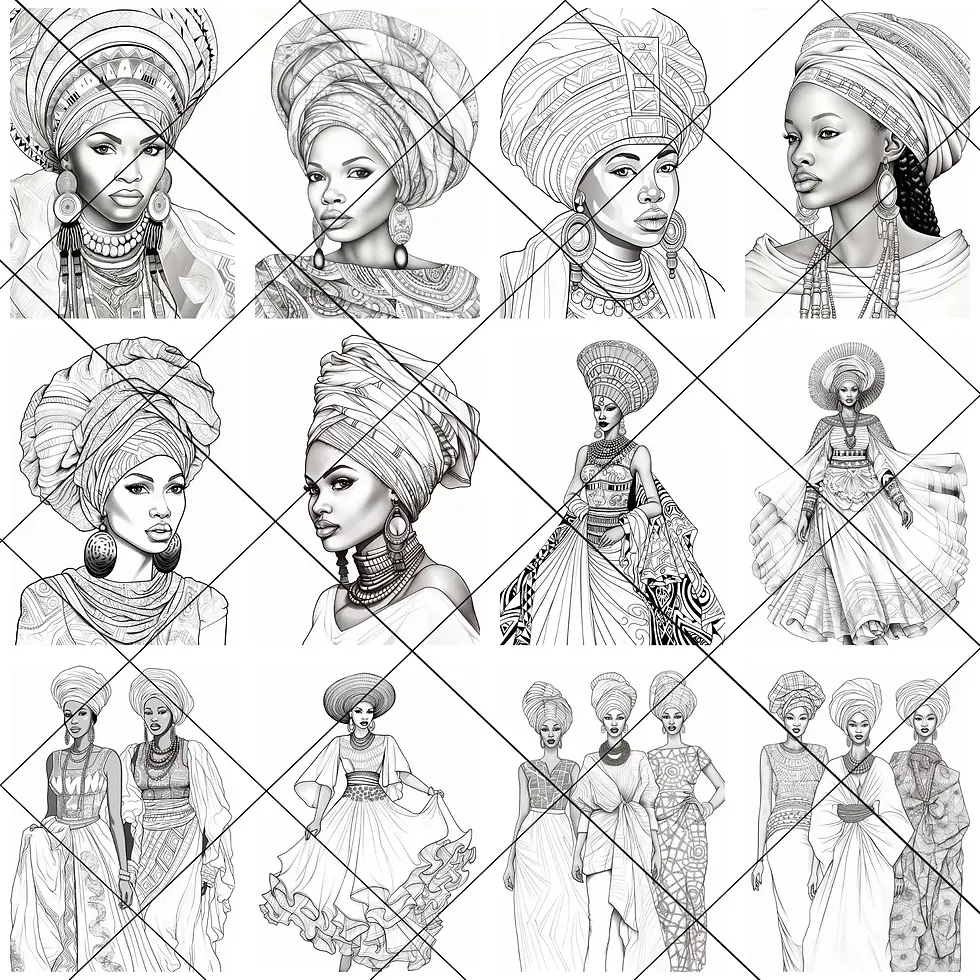 Thumbnail: 50 PNG Coloring Pages Of African Female Portraits | Resellable Coloring Book Bun