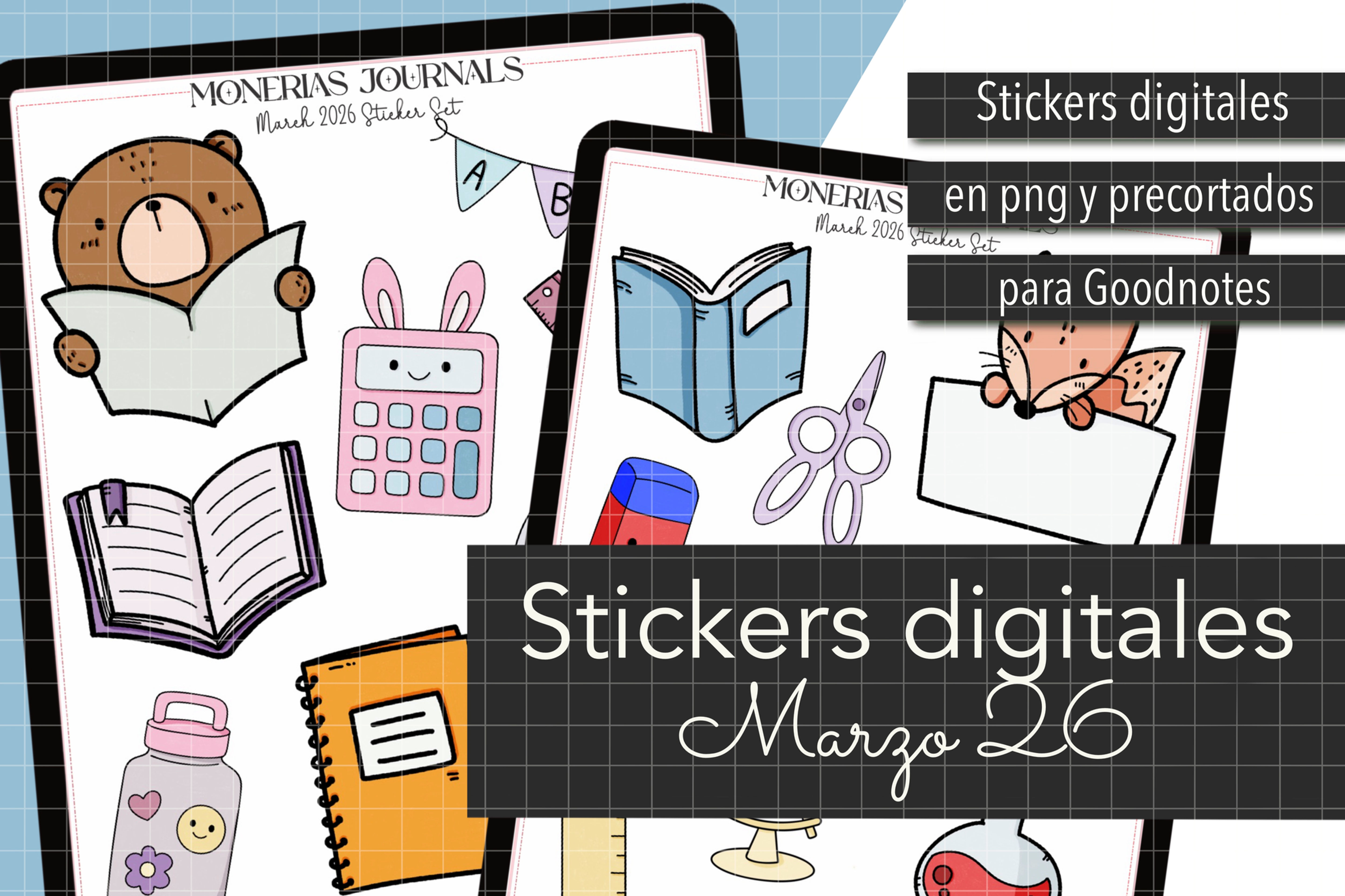 STICKERS DIGITALES VUELTA A CLASES. Precortados para Goodnotes/Noteful y en PNG
