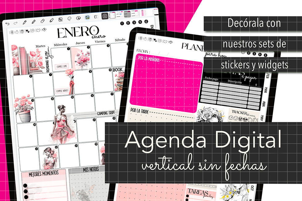 Miniatura: Agenda Digital Semanal y Diaria sin fechas para iPad y Android - Neon Pink