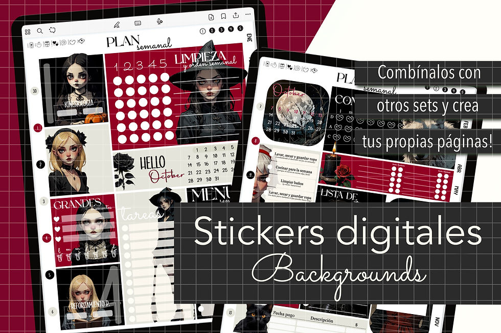 Miniatura: Bloques de colores. Insertos para agenda digital, Halloween Gothic