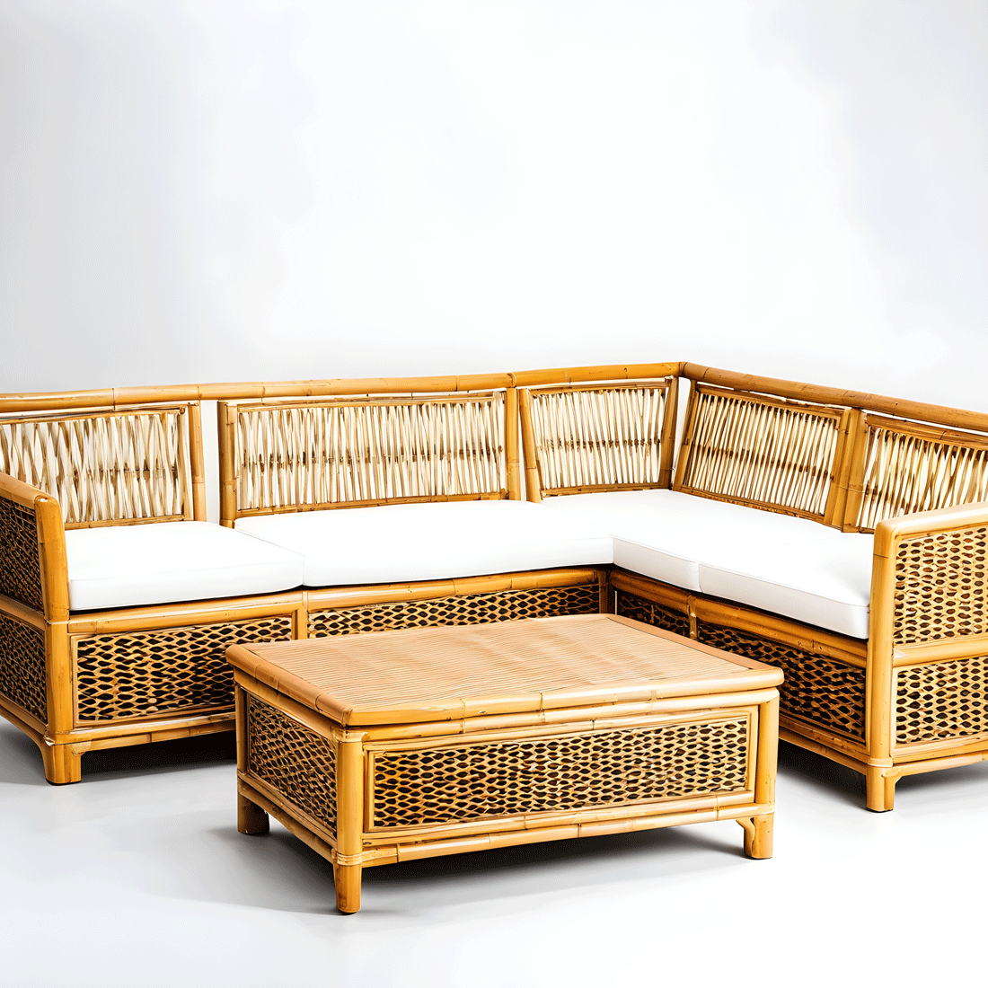 Chitrika Woodcraft L Shape Cane Sofa