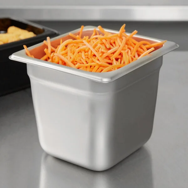 Azafate 1/6 en acero, 17.6 x 16.2 x 15.24 cms fondo. Cap: 2,5 lts