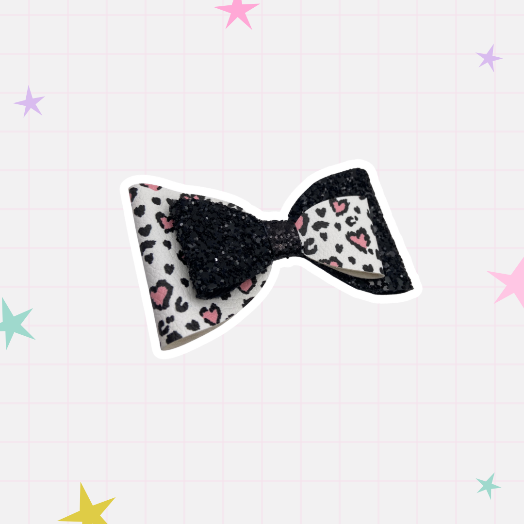Black Glitter and Pink Cheetah Print Bow