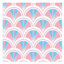 Art deco fan pattern in pink, blue and white.