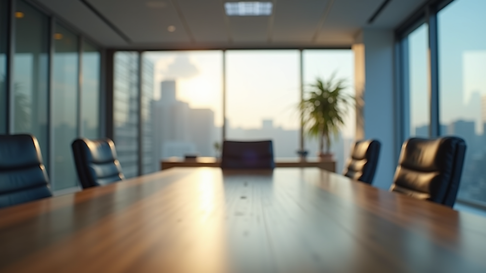 Eye-level view of a modern office space with a focus on a conference table