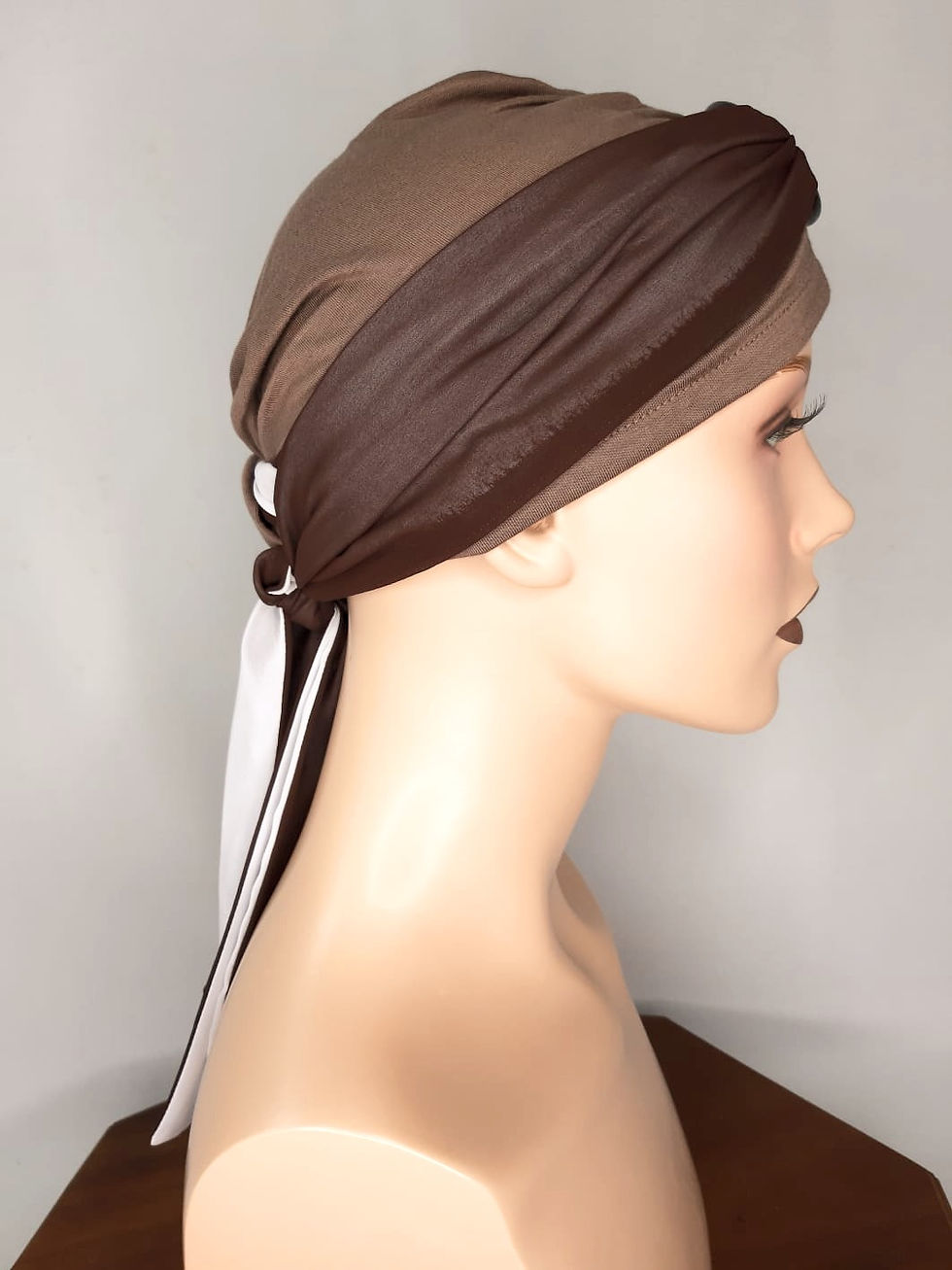 TURBANTE COMBINABLE CON PAÑUELOS, PARA CASOS DE ALOPECIAS Y CALVICIES COLOR CHOCOLATE