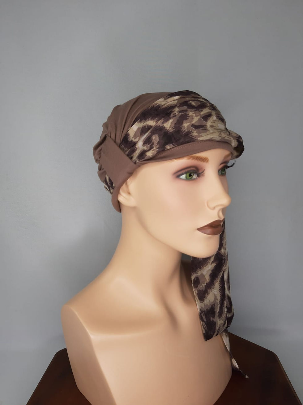 Miniatura: turbante color verde militar con pañuelo  , tela de bambú