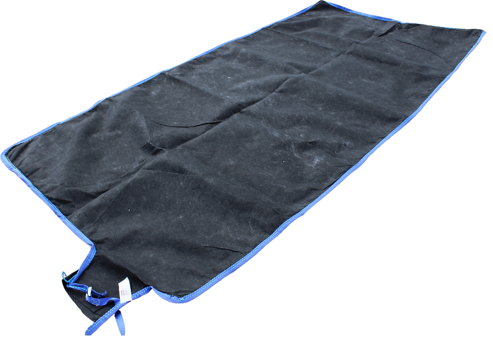 Dewatering bag made from non-woven geotextile fabric, shown flat and empty.