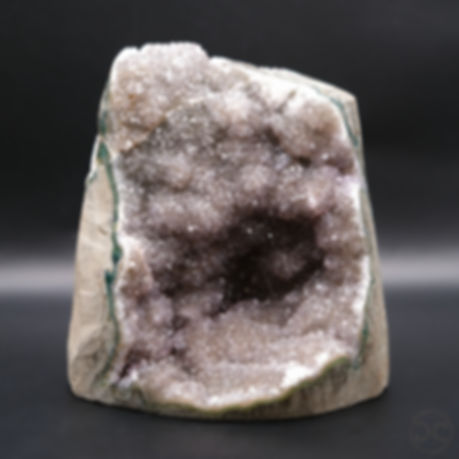 Sparkling Amethyst Druzy Geode Cave with Green Agate Rim