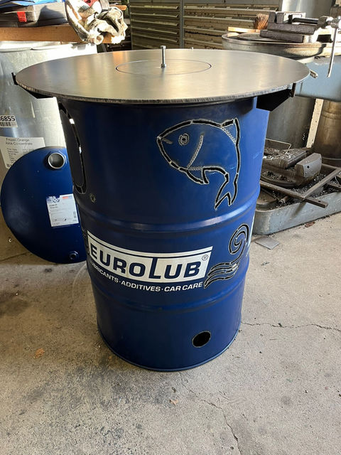 Feuertonne mit Motiv von Lautenbacher Mechanik