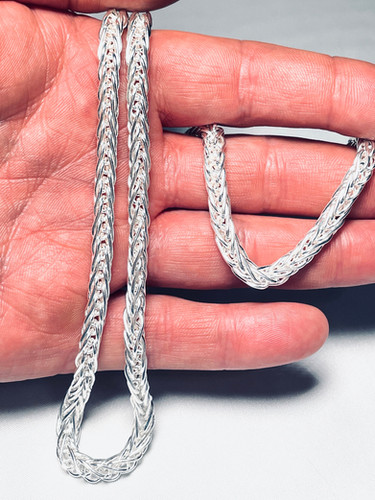 999 Pure Silver Wheat Chain Necklace | Solid Links | 5.5mm | Ren