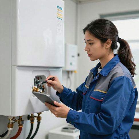 Engineer diagnosing a boiler repair and heating system fault