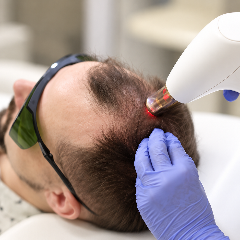 Laserbehandeling van de hoofdhuid voor haargroeistimulatie bij een man