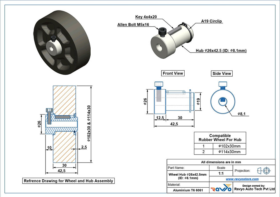 Thumbnail: Wheel Hub Ø 26x42.5 mm (ID:8.1 mm)