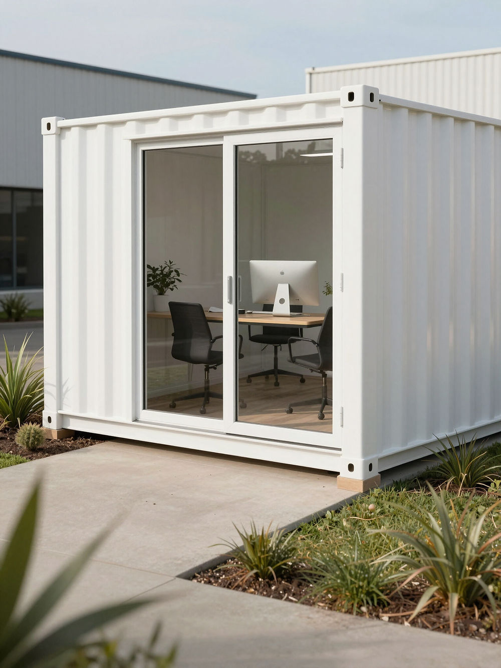 Custom container converted into an office space