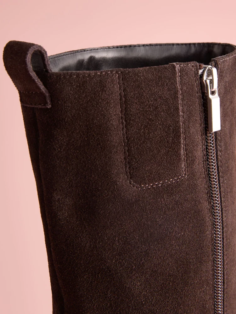 Thumbnail: Brown Suede Tabitha Simmons x Next Cassidy Knee High Block Heel Boots