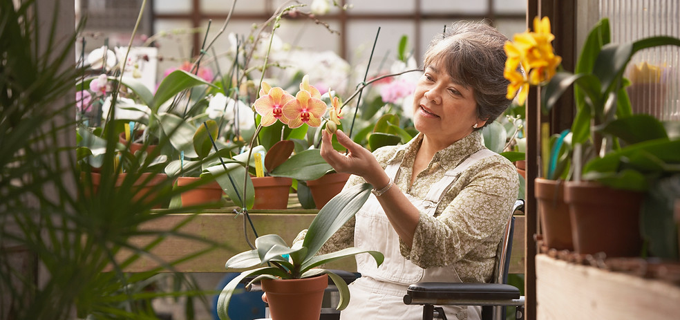 Woman in Wheelchair in Greenhouse