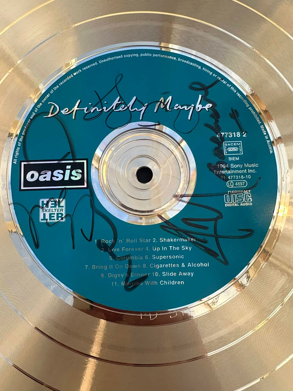 Thumbnail: OASIS Definitely Maybe (1994) - Multi-Signed Gold Disc Presentation