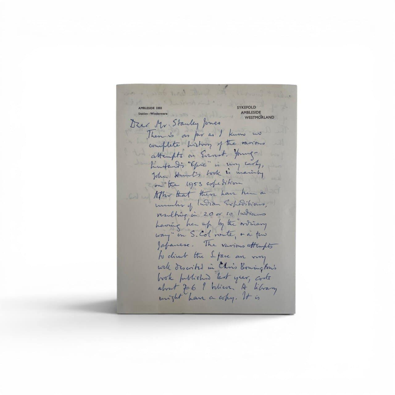 Theodore Howard Somervell - SIGNED Letter