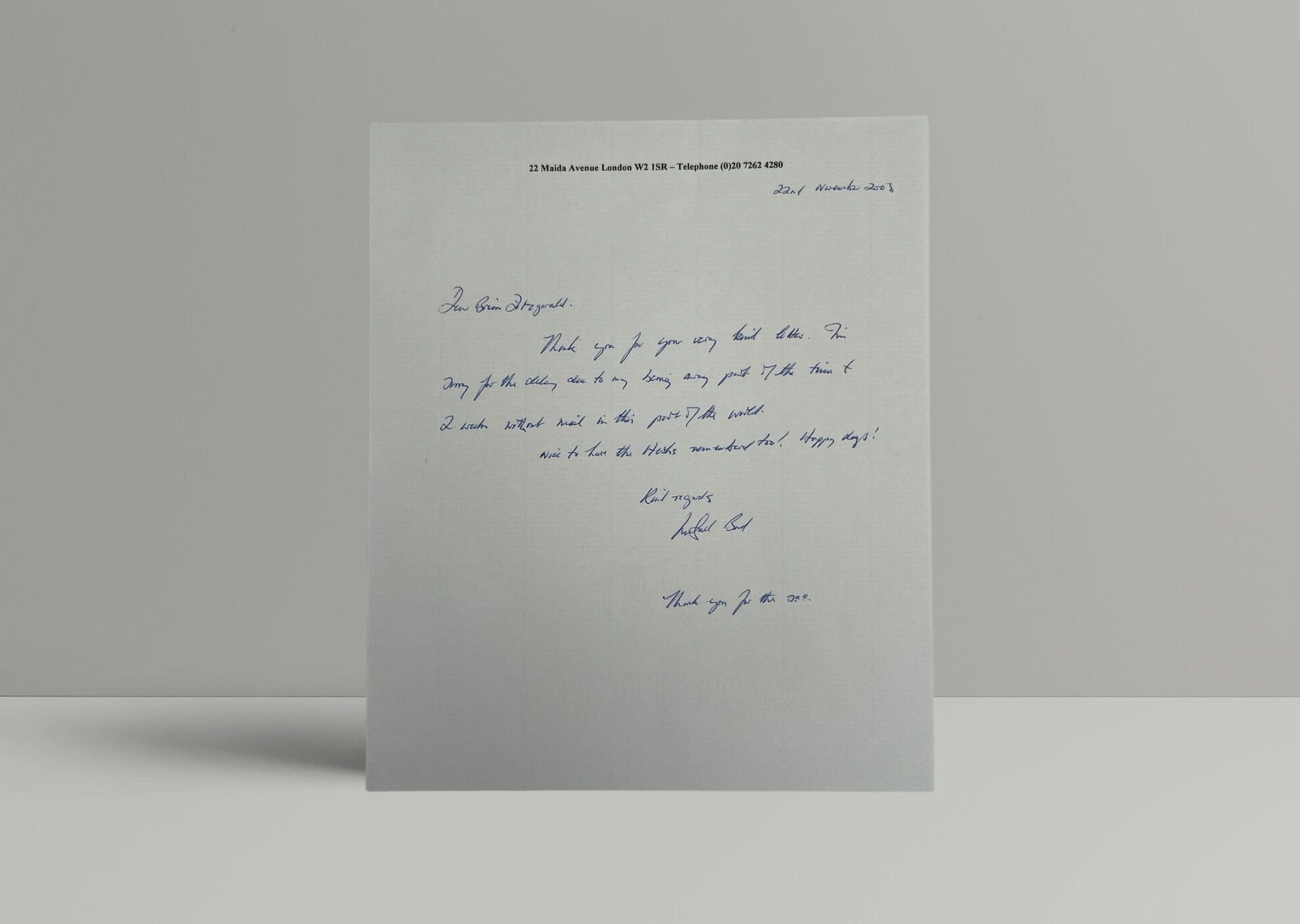 Michael Bond - Original hand-written letter from Michael Bond on headed