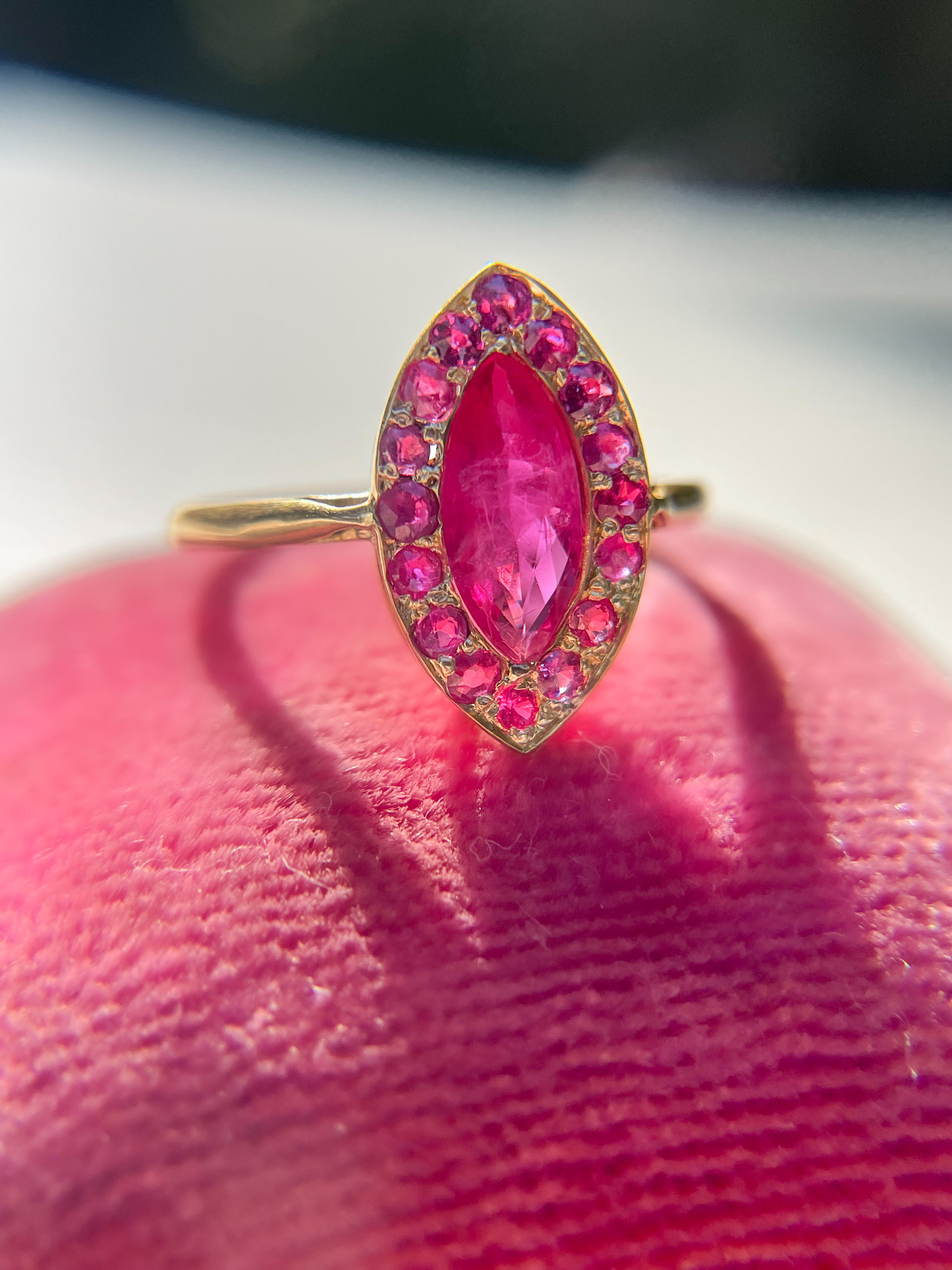 Estate 14k Gold Ruby & Diamond Marquise Ring