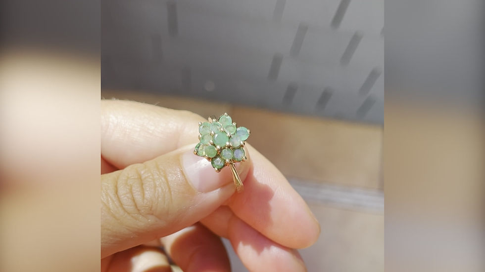 Thumbnail: Vintage 9ct Gold Emerald Flower Ring