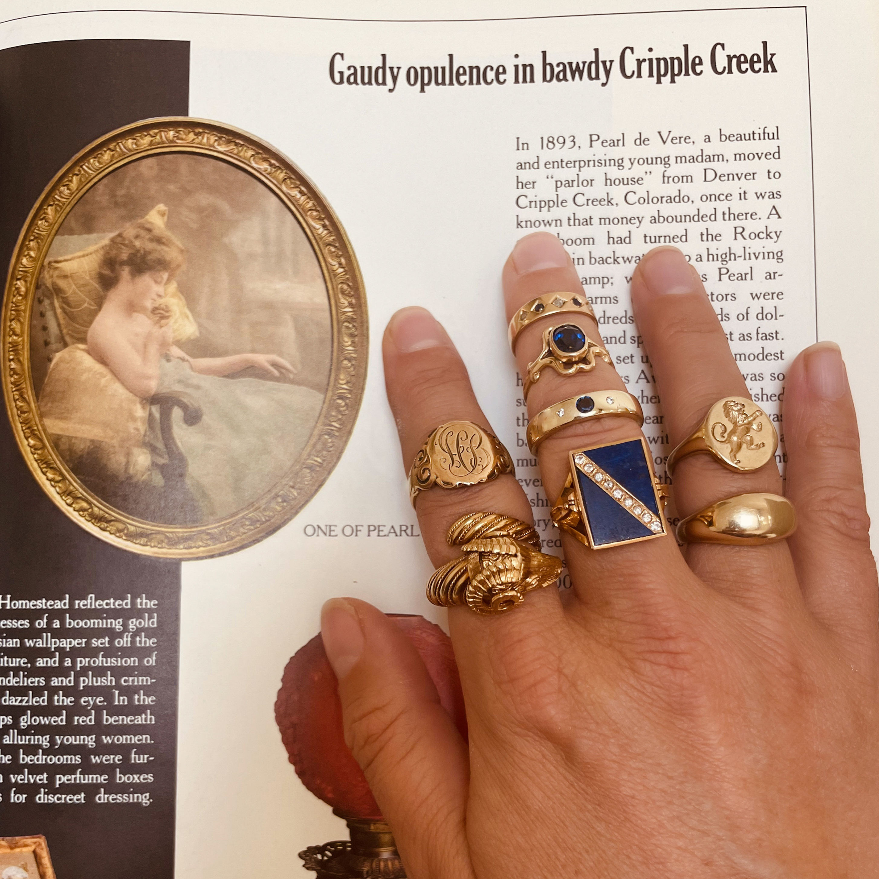 Vintage 14k Gold Sapphire and Diamond Gypsy Ring