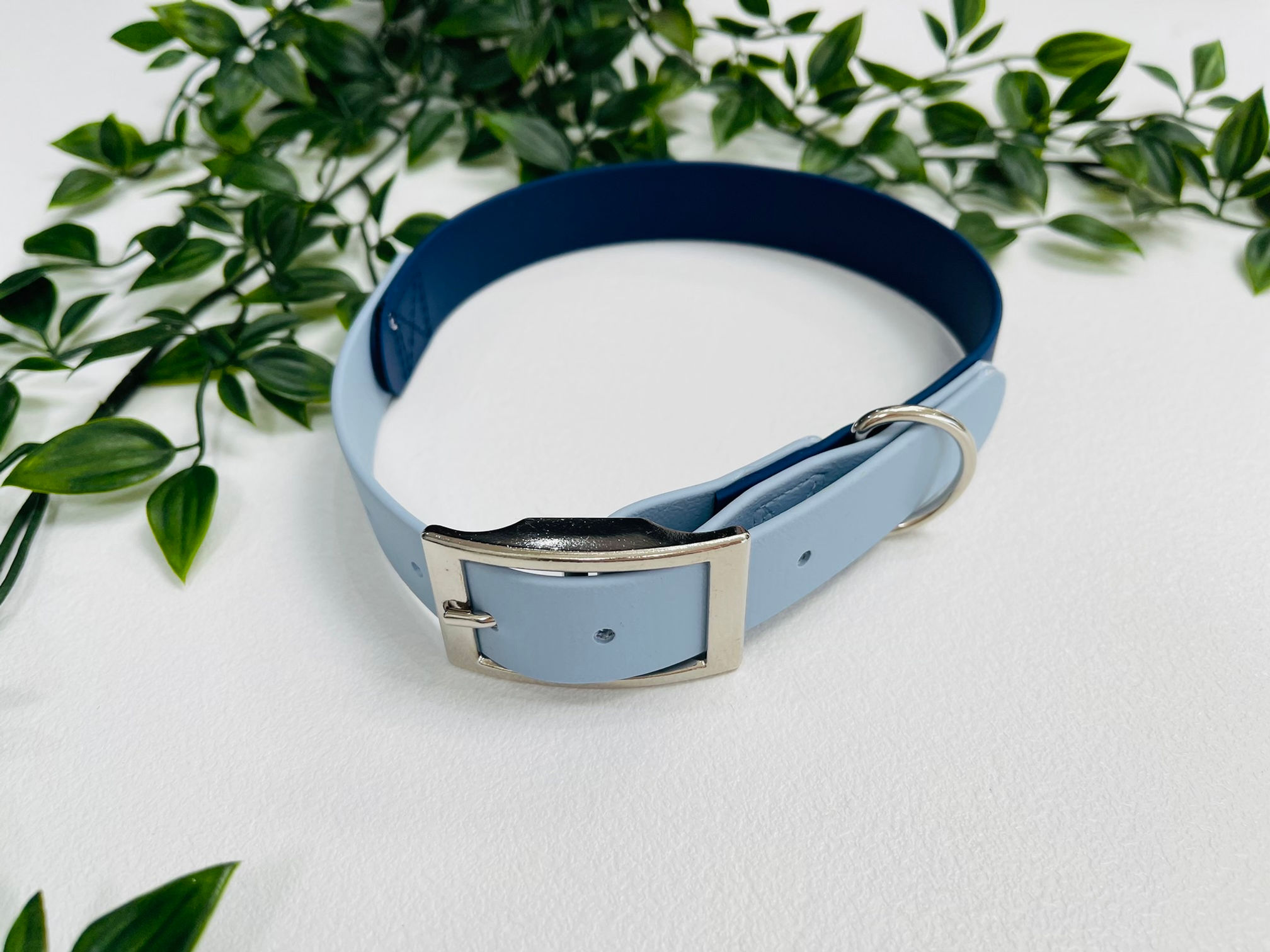 Two-Tone Biothane Collar - Navy Blue & Pastel Blue