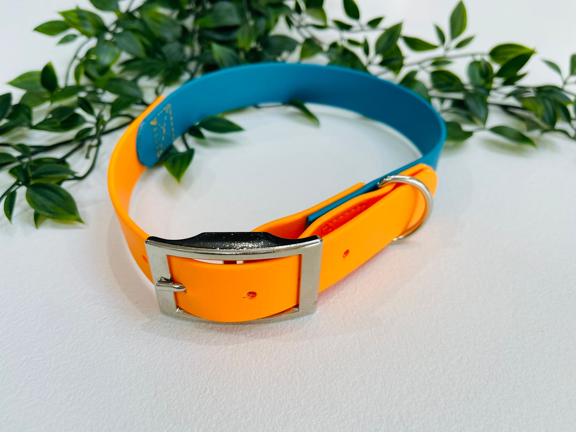 Two-Tone Biothane Collar - Lagoon & Peachy Orange