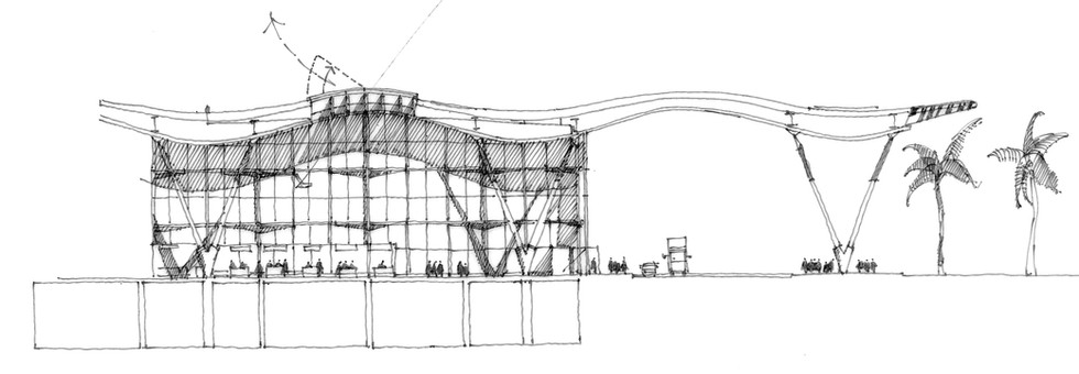 Architectural hand drawing by Russell Jones.