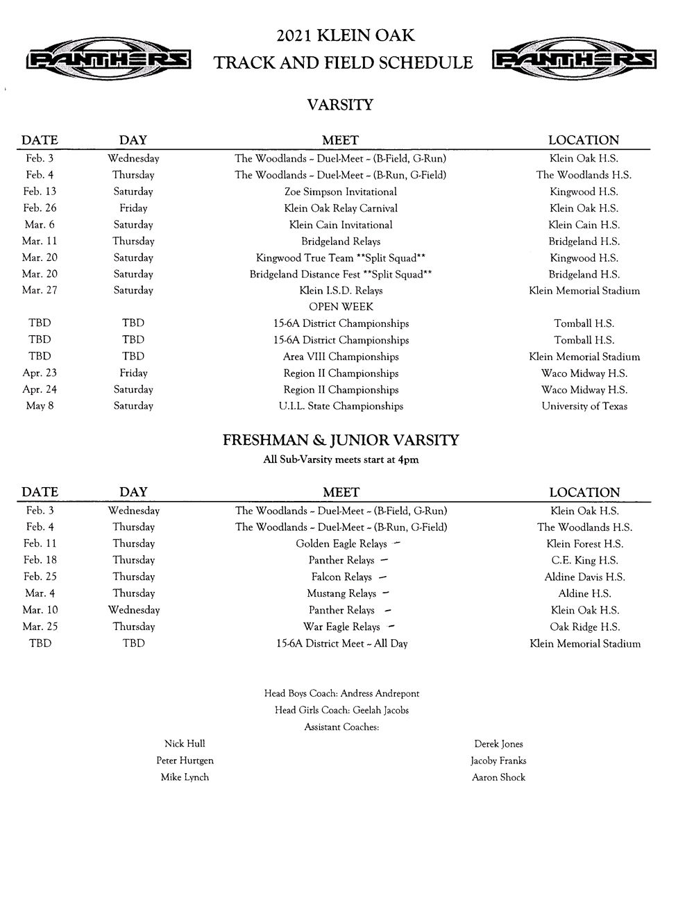 Klein Oak High School Track & Field and Cross Country Team