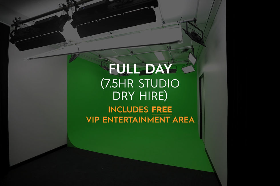 Full Day (7.5hr Studio Dry Hire) Includes FREE VIP Entertainment Area
