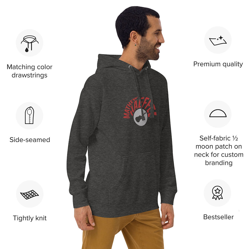 Thumbnail: Unisex Hoodie with Mathew Haeffel guitar moon logo