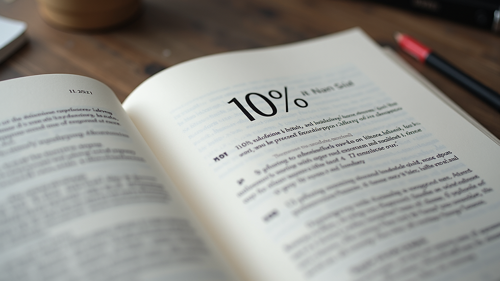 Close-up view of a statistics textbook open to a page explaining the 10% rule