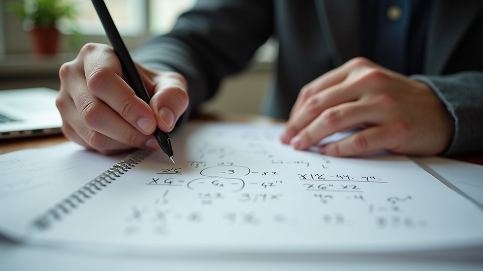 Close-up of a tutor explaining a math problem on paper