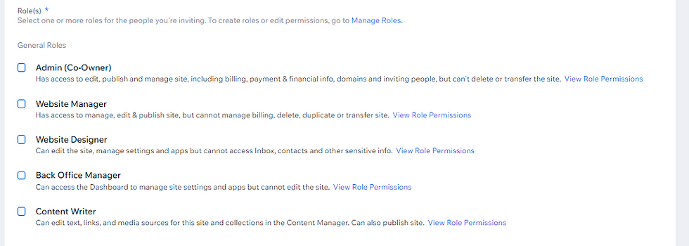 Wix Website roles
