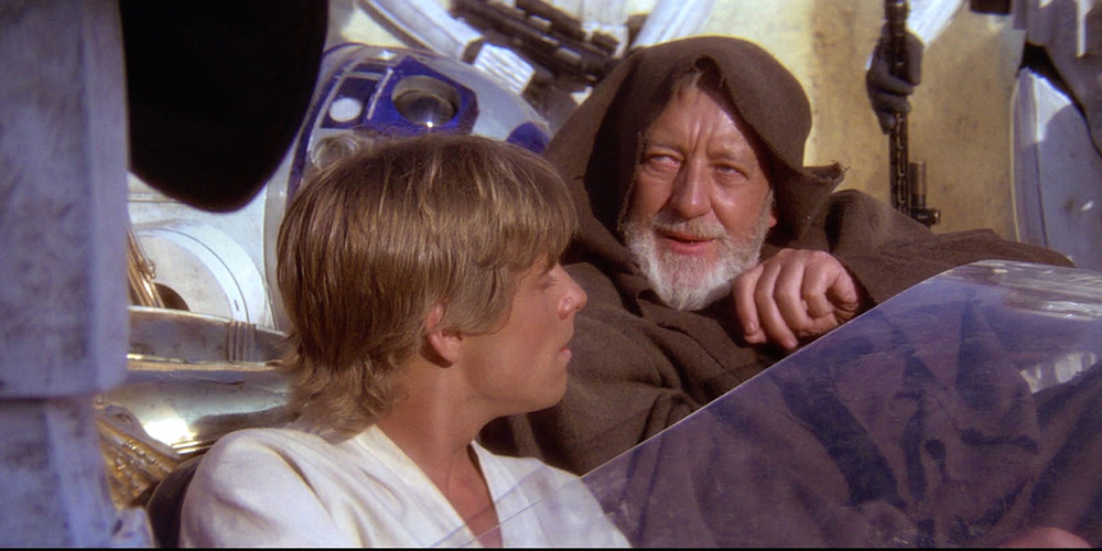 Obi-Wan uses a Jedi Mind Trick while in town looking for a pilot to Alderaan
