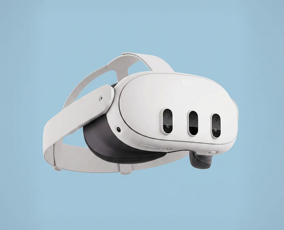 Meta Quest 3 headset with three front sensor pills.
