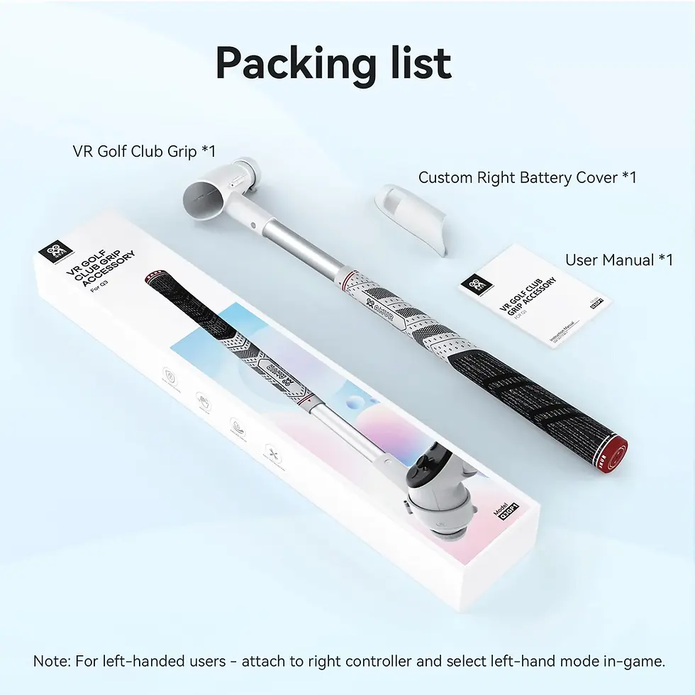 Packing list for VR golf club Meta Quest accessories.