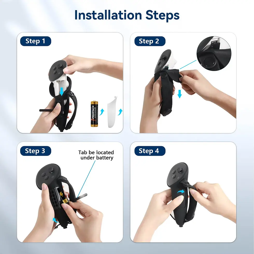 Four-step installation for Meta Quest accessories.