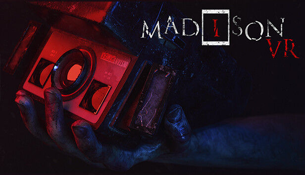 MADiSON VR logo with instant camera under red light