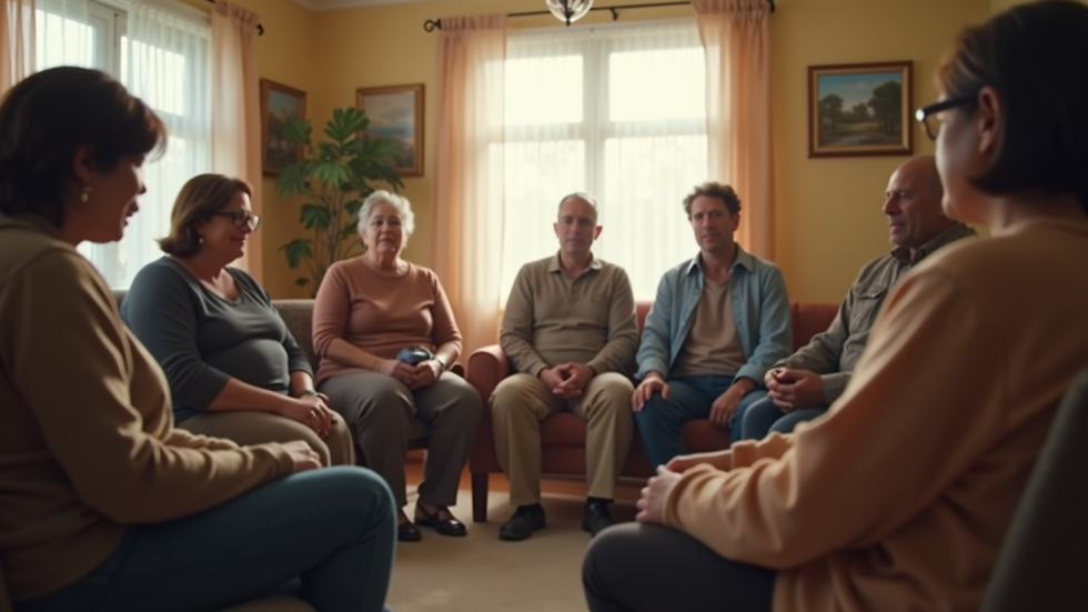 Close-up view of a group circle meeting in a recovery home