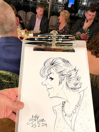 Caricature of a lively dinner party guest