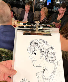 Caricature of a lively dinner party guest