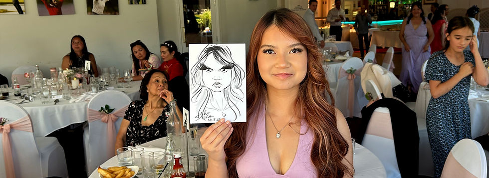 Bridesmaid with party caricature