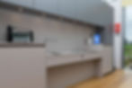 Adjustable height kitchen worktop for children or wheelchair access.