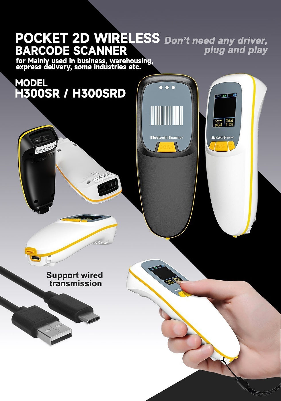 Thumbnail: H300SR 2D Pocket Wireless Barcode Scanner with Bluetooth + Dongle